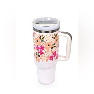 40 oz Stainless Steel White Floral Tumbler